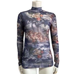 SWEET LILAC sheer mesh tulle mock neck pullover renaissance ceiling print medium